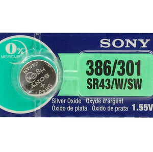 Sony/MuRata SR43W 386 120mAh 1.55V Silver Oxide Watch Battery - 1 Piece Tear Strip, Sold Individually
