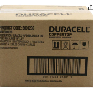 DuracellCoppertop Duralock MN1300 (72PK) D-cell Alkaline Button Top Batteries (MN1300BKD) - Made in the USA - Box of 72 (6 x 12-Boxes)